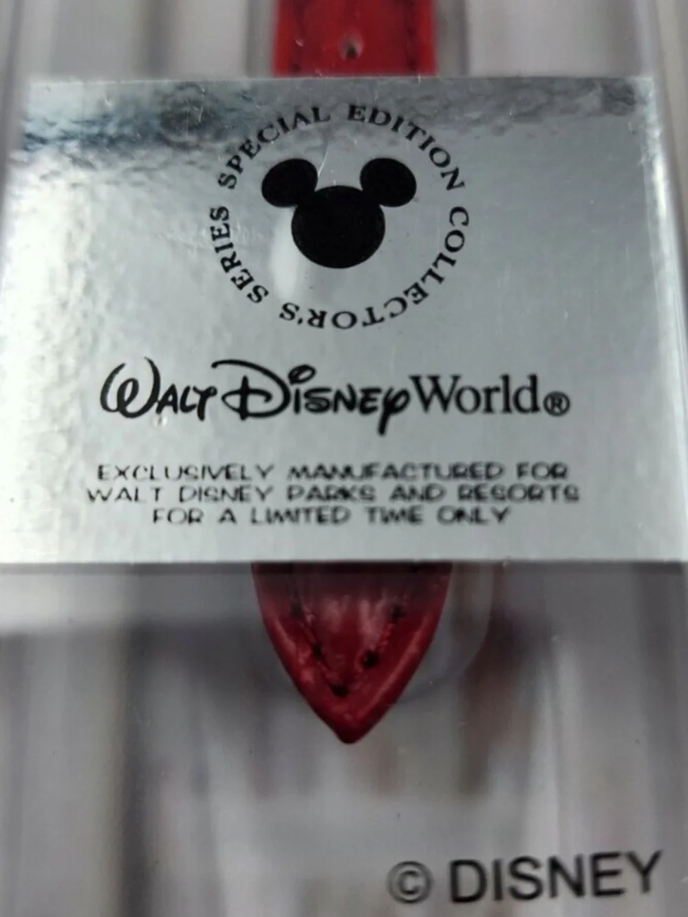 VTG Disney Time Works Tinker bell Silver Watch Red Leather NIB Holiday Edition
